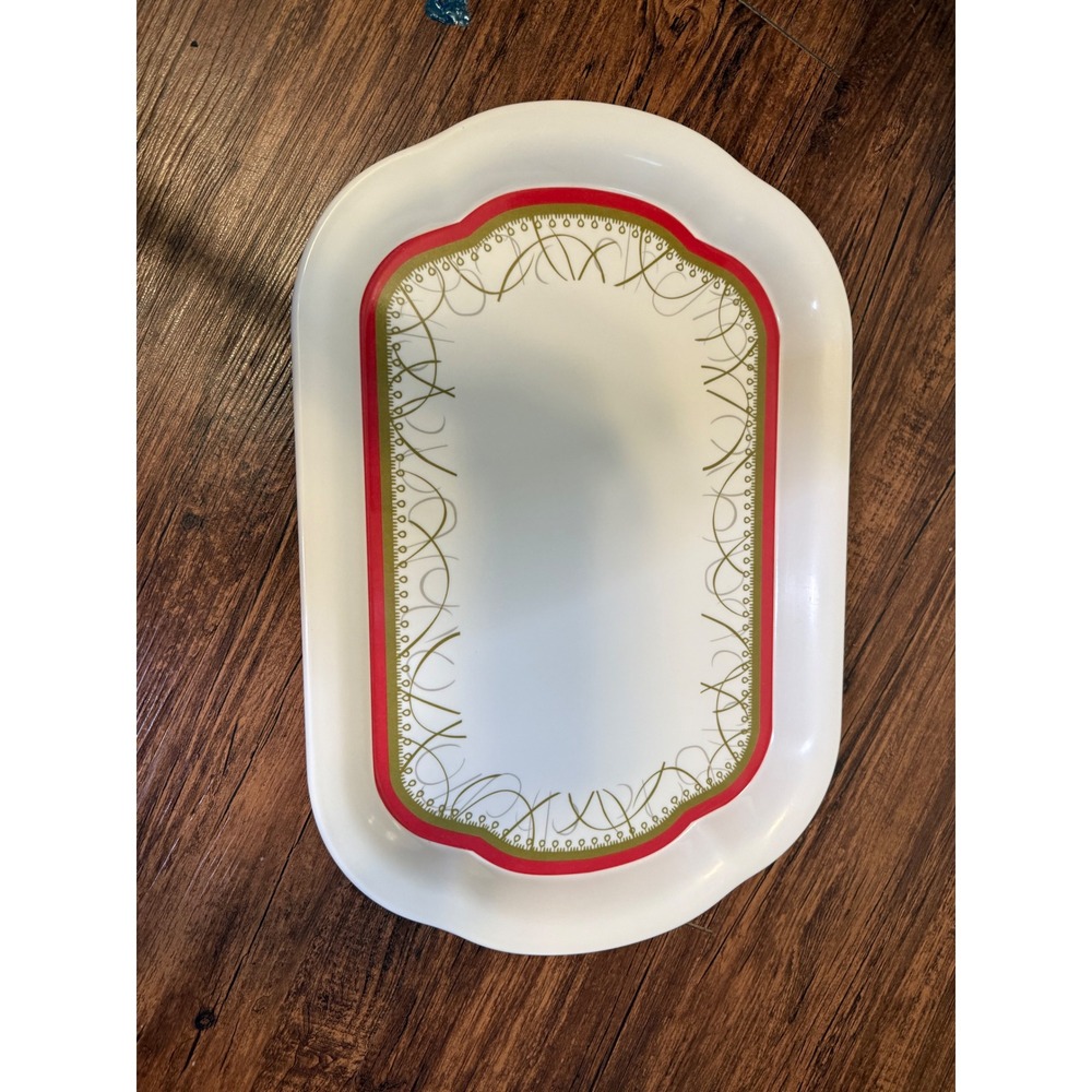 Vintage Tray Melamine Red Green Gold Decorative Serving Plate 10" x‎ 16"